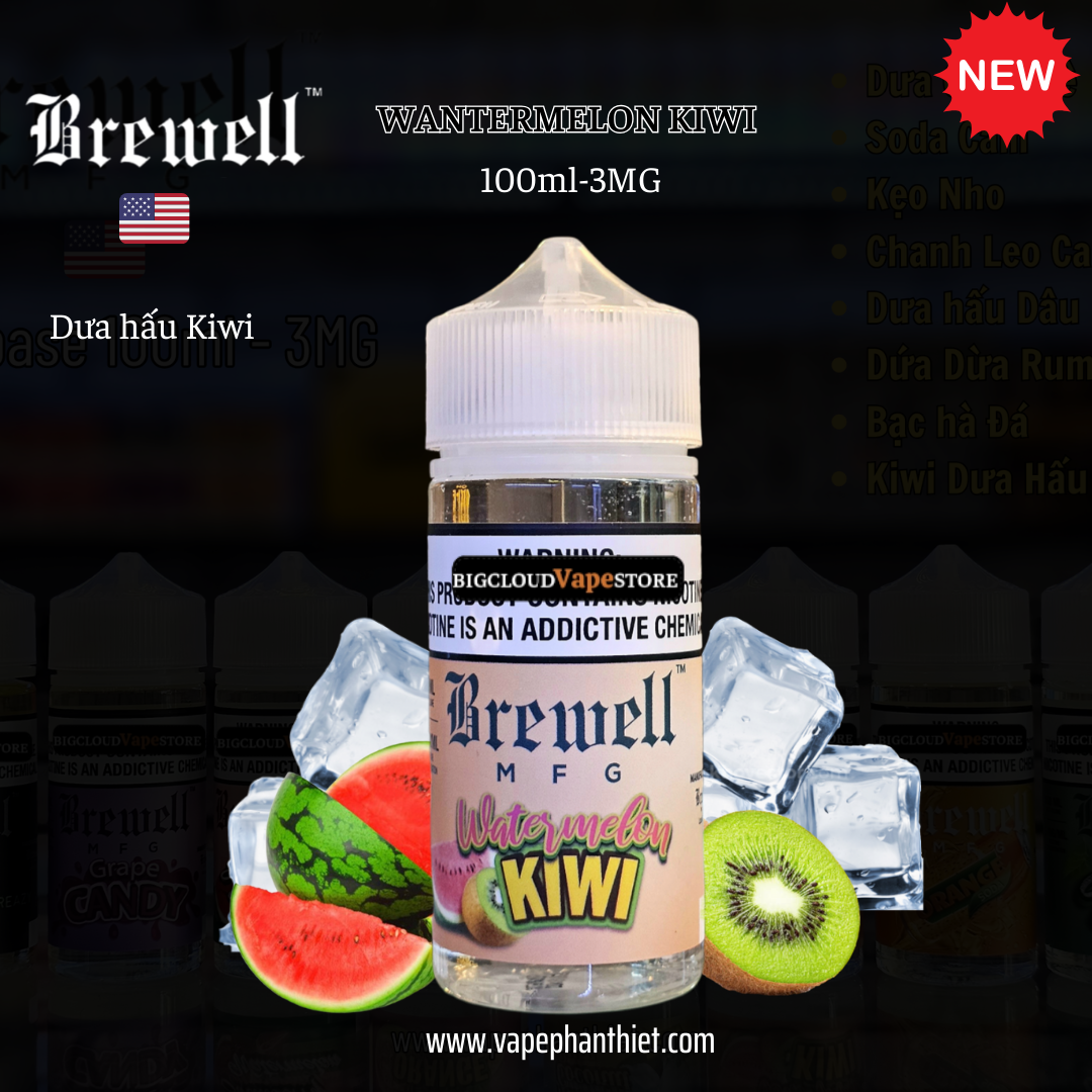 Brewell MFG 100ml 3MG Dưa Hấu Kiwi